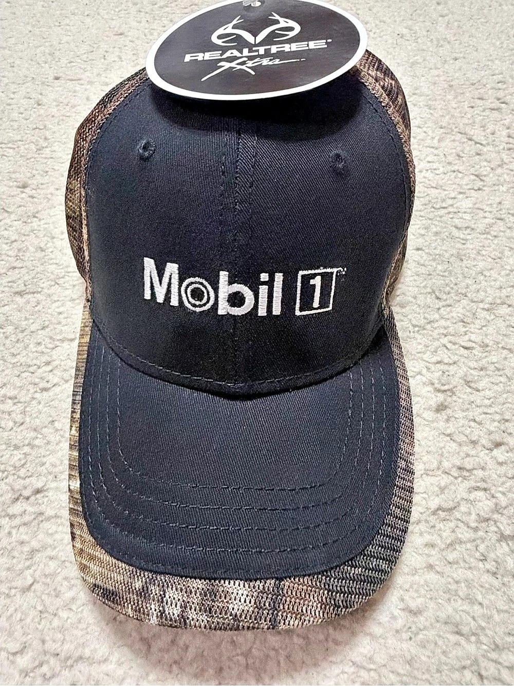 Realtree Xtra Mobil 1 Trucker Hat Black Camo Snapback NWT